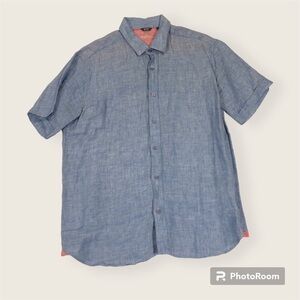 Bohio Men’s 100% Blue linen button up Size large
